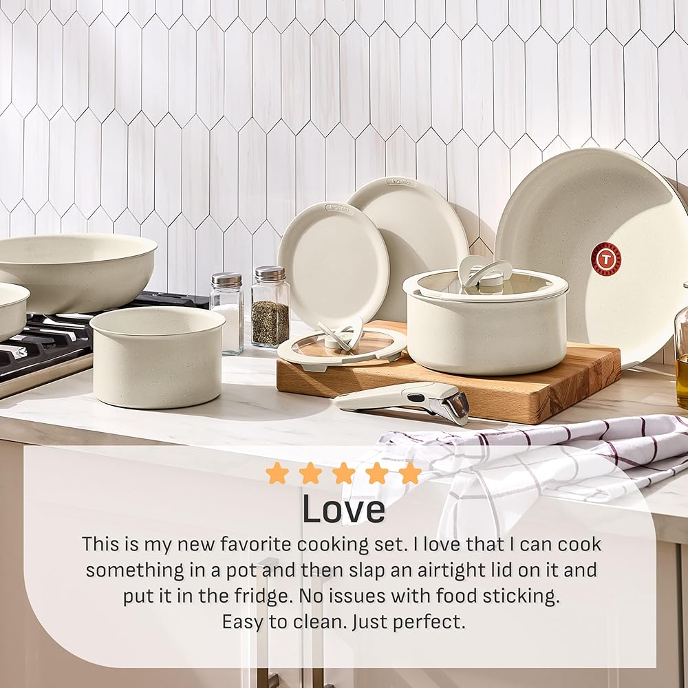 T-fal Ingenio Essentials Cookware Set with Detachable/Removable Handle 11 Piece, Granite Titanium Non Stick, Oven Broiler Safe 500F, Stackable, Pots and Pans Set, Frying Pans, Dishwasher Safe, Beige