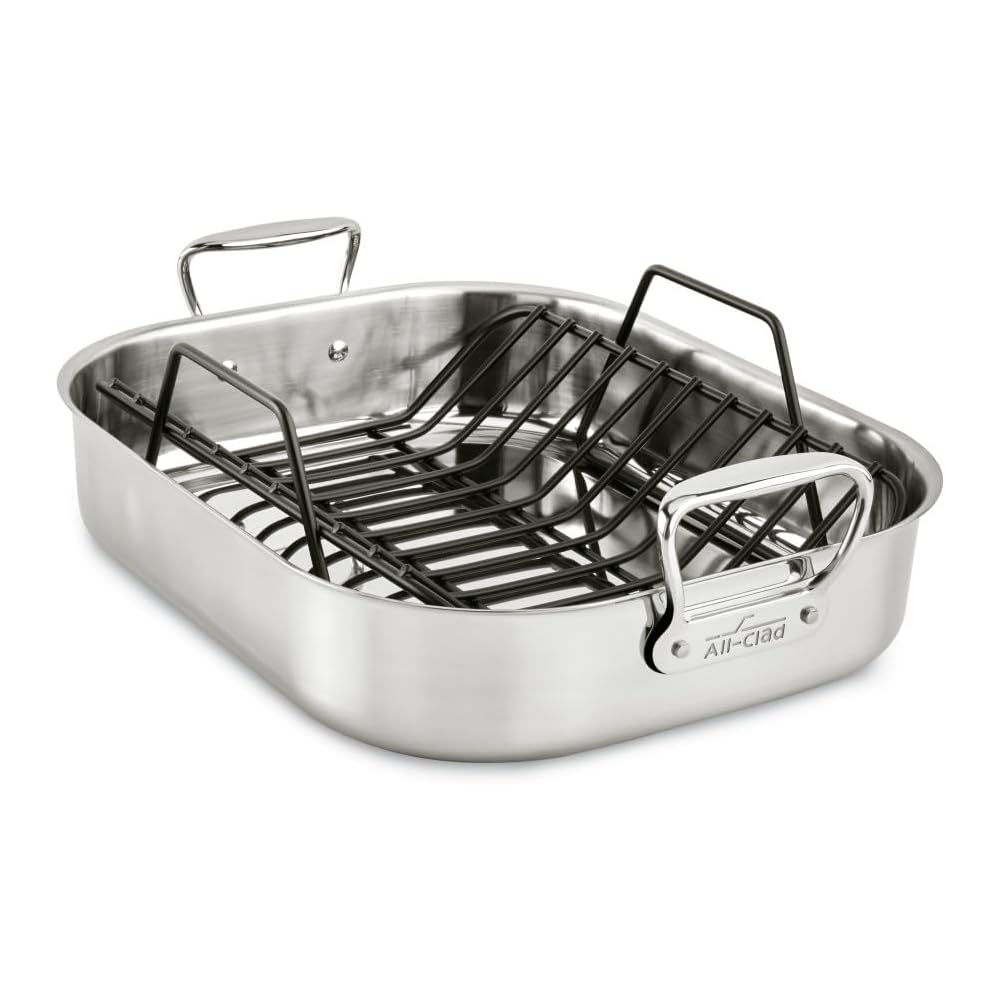 All-Clad Specialty Stainless Steel Roaster and Nonstick Rack 16x13x5 Inch Oven Broiler Safe 600F Roaster Pan, Pots and Pans, Bakeware, Turkey, Silver: Home & Kitchen