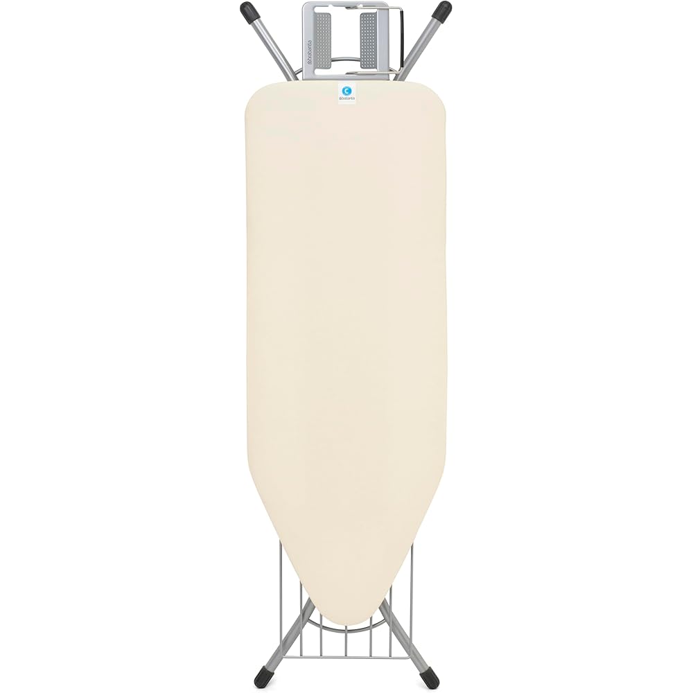 Brabantia Size C Ironing Board (49 x 18in) 7 Height Options, Adjustable Steam Iron Rest Holder & Linen Rack (Ecru) Non-Slip Feet, Anti-Collapse Child Locks : Brabantia