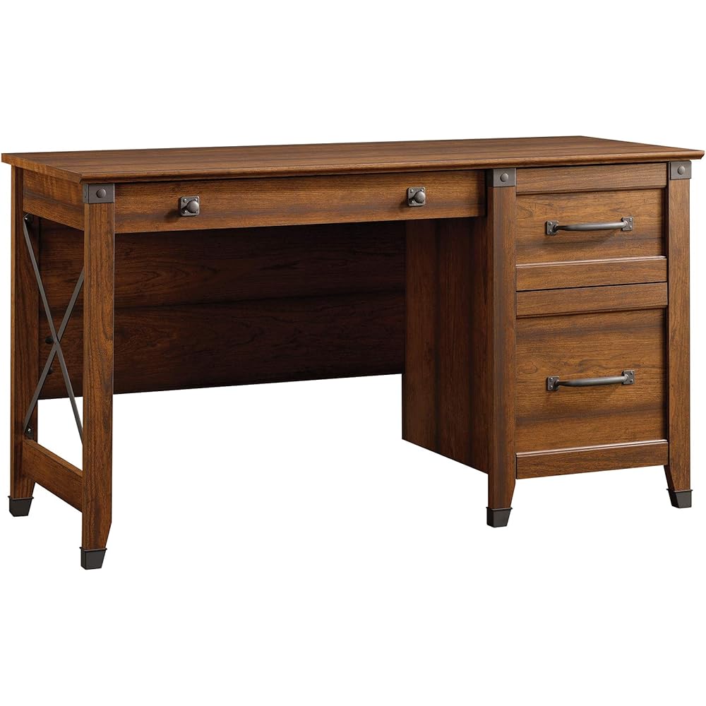 Sauder Carson Forge Vintage Rustic Computer Desk for Home Office with Drawers, in Washington Cherry : Home & Kitchen