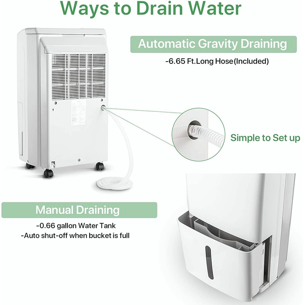 - Waykar 2000 Sq. Ft Dehumidifier for Home and Basements, with Auto or Manual Drainage, 0.66 Gallon Water Tank Capacity