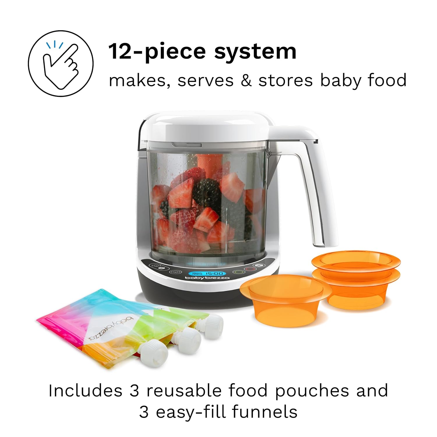 Baby Brezza One Step Baby Food Maker Deluxe – Auto shut Off, Dishwasher Safe Cooker and Blender to Steam + Puree Organic Food for Infants + Toddlers - Set of 3 Pouches + 3 Funnels : Home & Kitchen