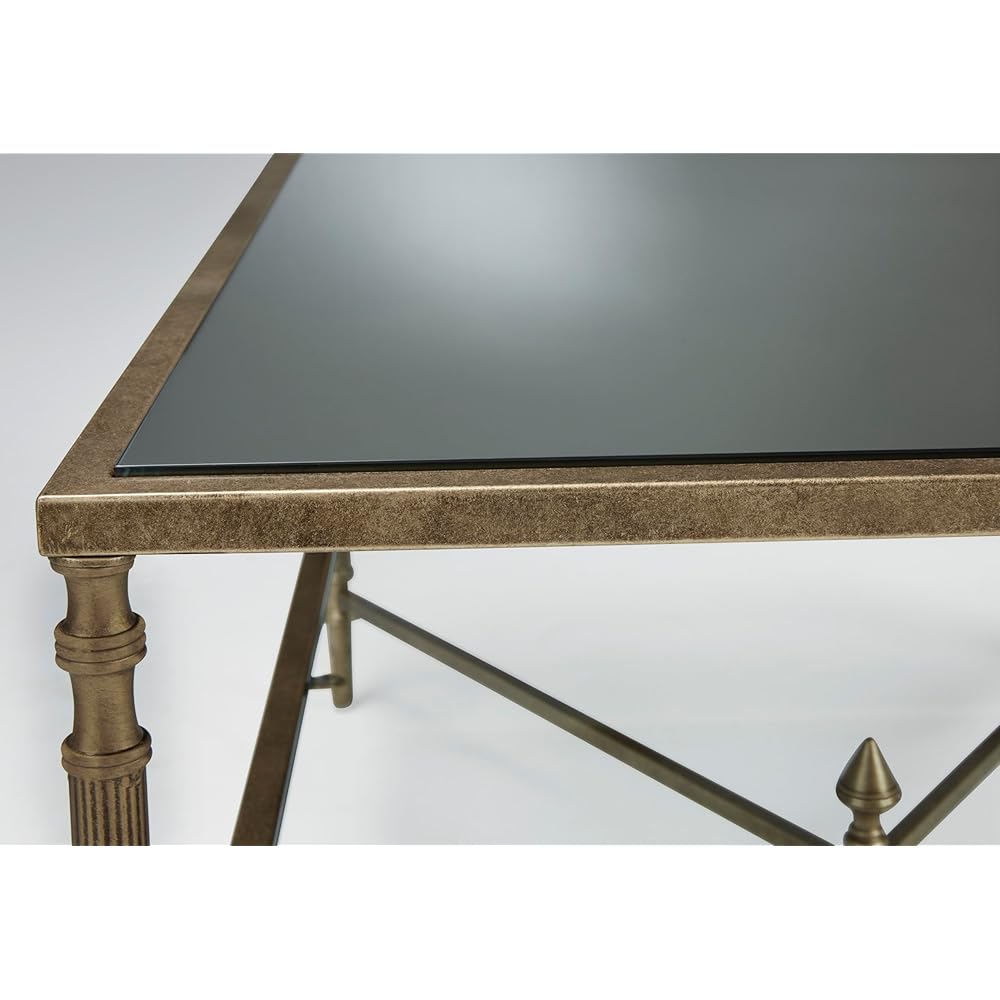 Signature Design by Ashley Cloverty Industrial Mirror-Tabletop End Table with Round Legs and Glass Shelf, Metallic : Home & Kitchen