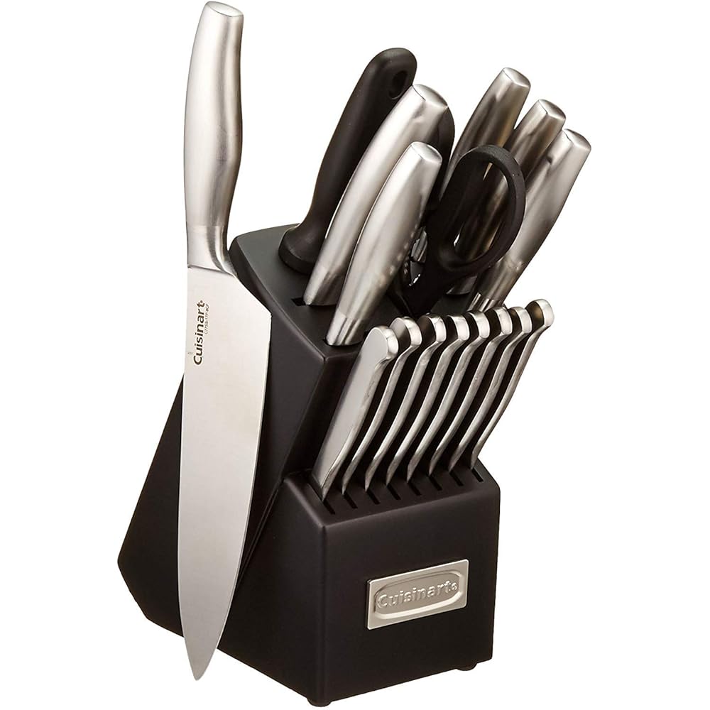 CUISINART Block Knife Set, 17pc Cutlery Knife Set with Steel Blades for Precise Cutting, Lightweight, Stainless Steel, Durable & Dishwasher Safe, C77SS-17P: Home & Kitchen
