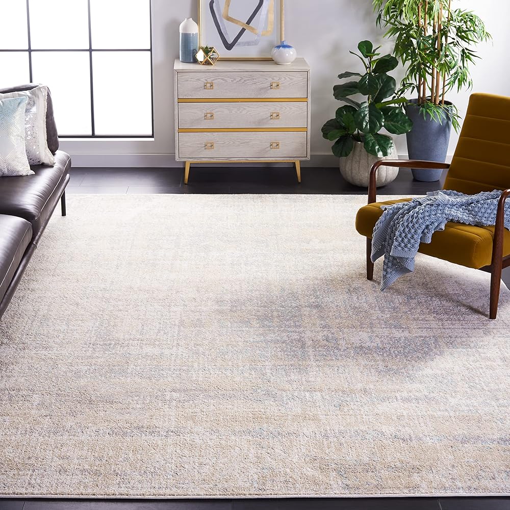 SAFAVIEH Adirondack Collection Area Rug - 8' Square, Beige & Slate, Modern Abstract Design, Non-Shedding & Easy Care, Ideal for High Traffic Areas in Living Room, Bedroom (ADR207B) : Home & Kitchen