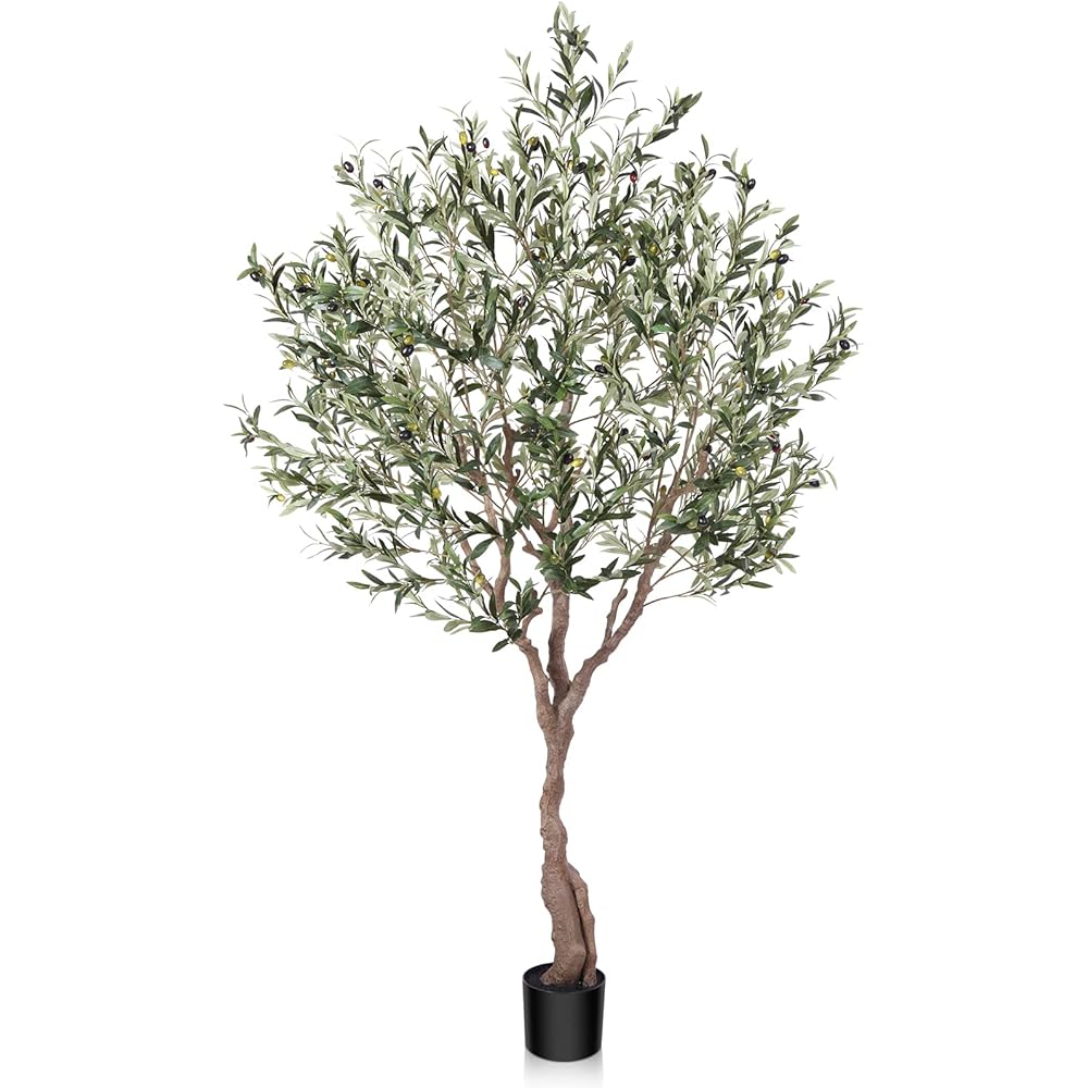LOMANTO Olive Trees Artificial Indoor, 7Ft Artificial Olive Plants, Tall Faux Olive Tree, Fake Topiary Silk Tree in Pot with Olive Branch & Fruit, Home Office Modern Decor Gift for Housewarming 1Pack : Home & Kitchen