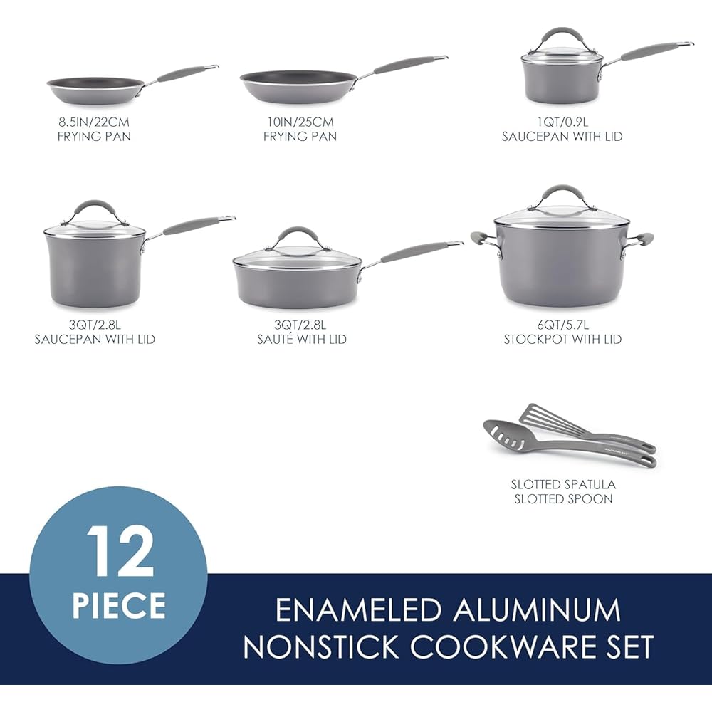 Rachael Ray - 16802 Rachael Ray Cucina Nonstick Cookware Pots and Pans Set, 12 Piece, Sea Salt Gray: Home & Kitchen