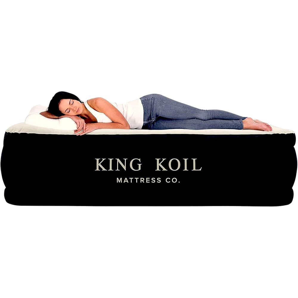 King Koil Premium Luxury Plush Pillow Top Queen Size Air Mattress with Built-in High-Speed Pump for Home, Camping, Guests,13