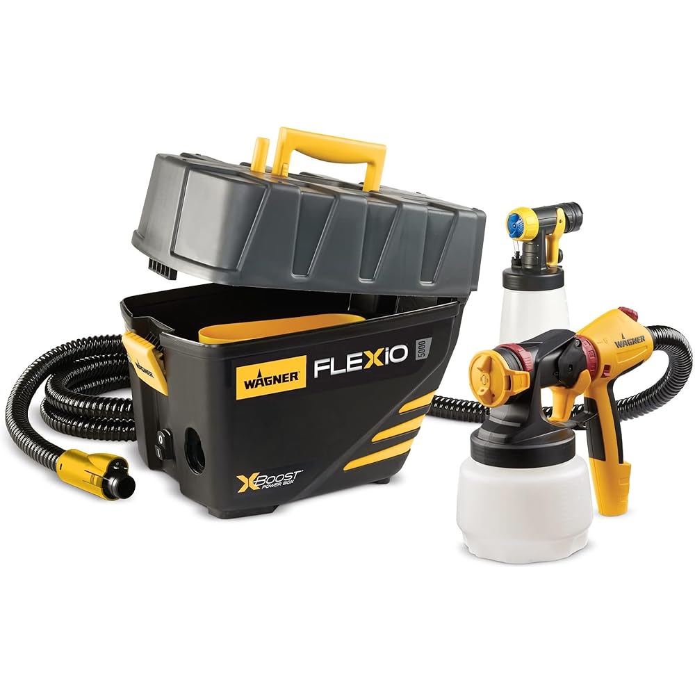 Wagner Spraytech 0529091 FLEXiO 5000 Stationary HVLP Paint Sprayer, Sprays Most Unthinned Latex, Includes Two Nozzles, iSpray Nozzle and Detail Finish Nozzle, Complete Adjustability for All Needs