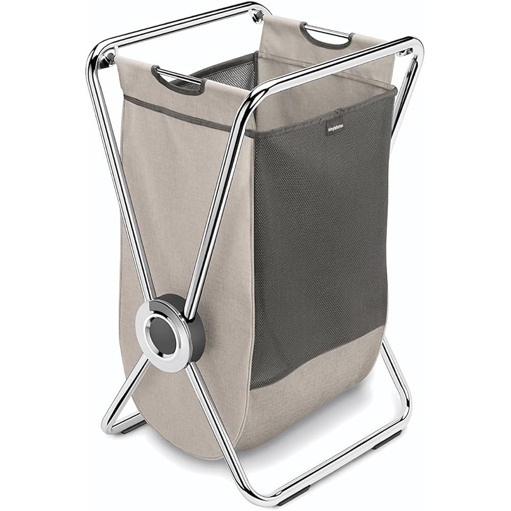 simplehuman x-frame laundry hamper, 100% recycled polyester collapsible laundry baskets with easy carry handles, heavy-gauge steel frame, chrome, 80L : Home & Kitchen