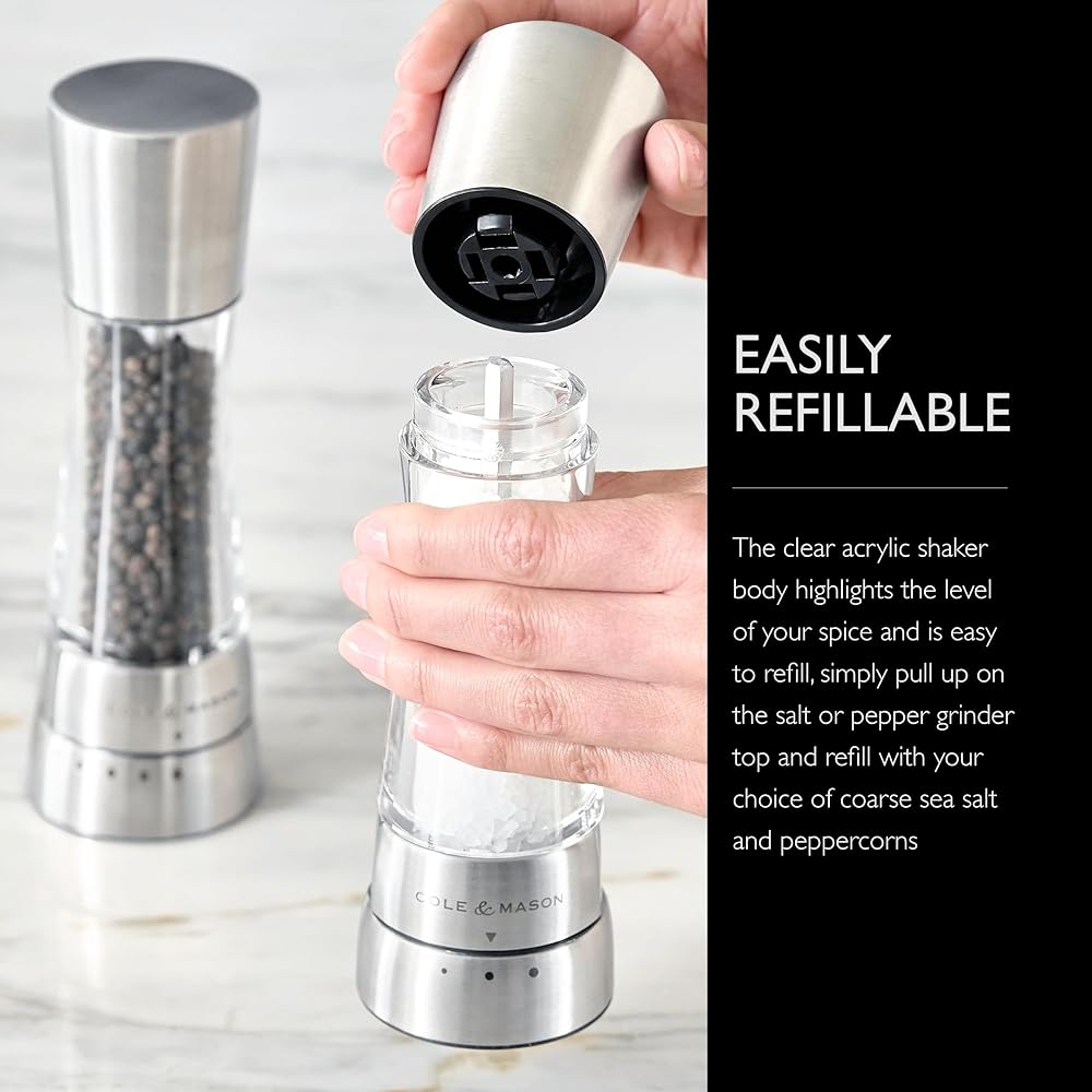 Cole & Mason Derwent Grinder Set - Precision Mechanisms and Sea Salt and Peppercorns - Derwent Salt and Pepper, Stainless Steel : Tools & Home Improvement