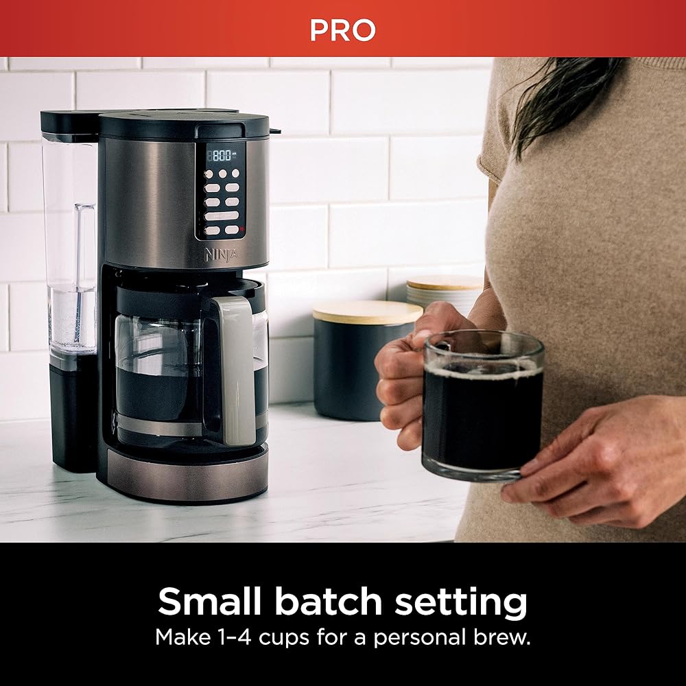 Ninja | Coffee Maker | 14-Cup Glass Carafe | Programmable | Includes Adjustable Warming Plate, Freshness Timer & Removable Water Reservoir | Black Stainless Steel | DCM201BK