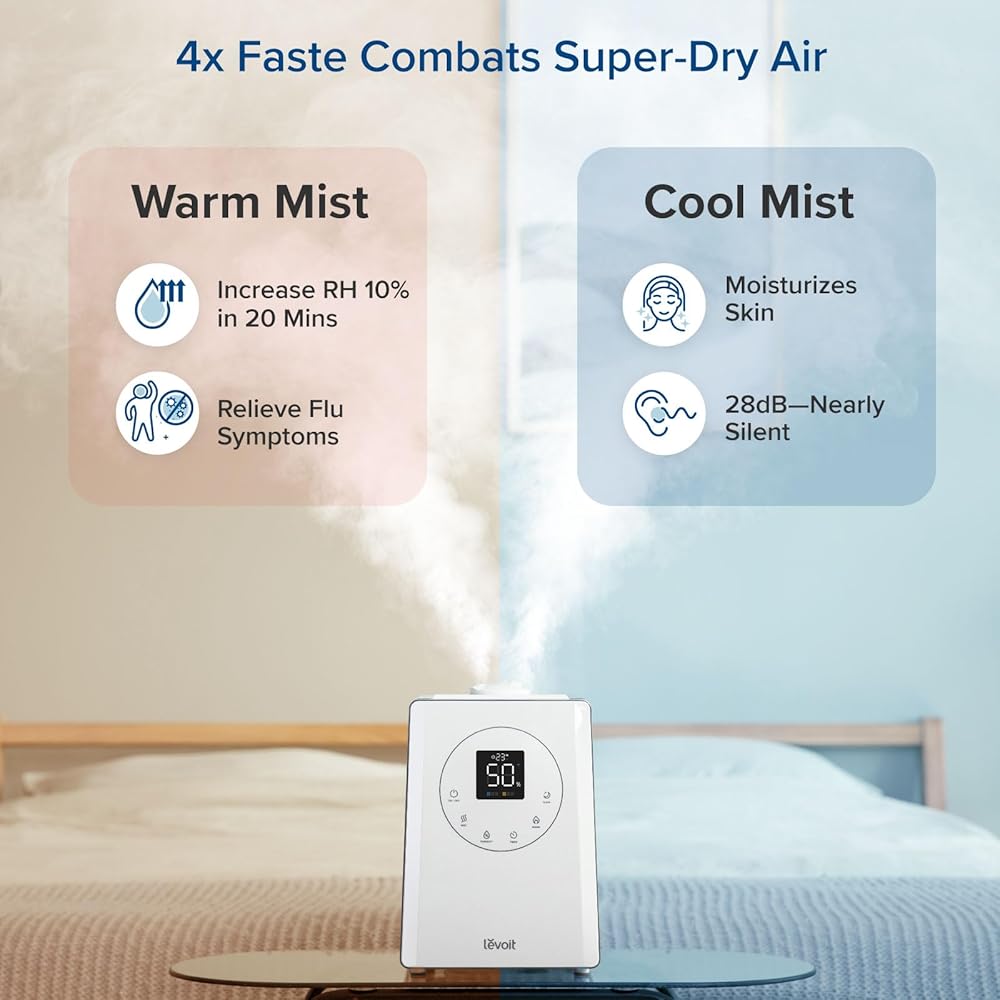 LEVOIT LV600S Smart Warm and Cool Mist Humidifiers for Home Bedroom Large Room, (6L) 753ft² Coverage, Quickly & Evenly Humidify Whole House, Easy Top Fill, App & Voice Control - Quiet Sleep Mode