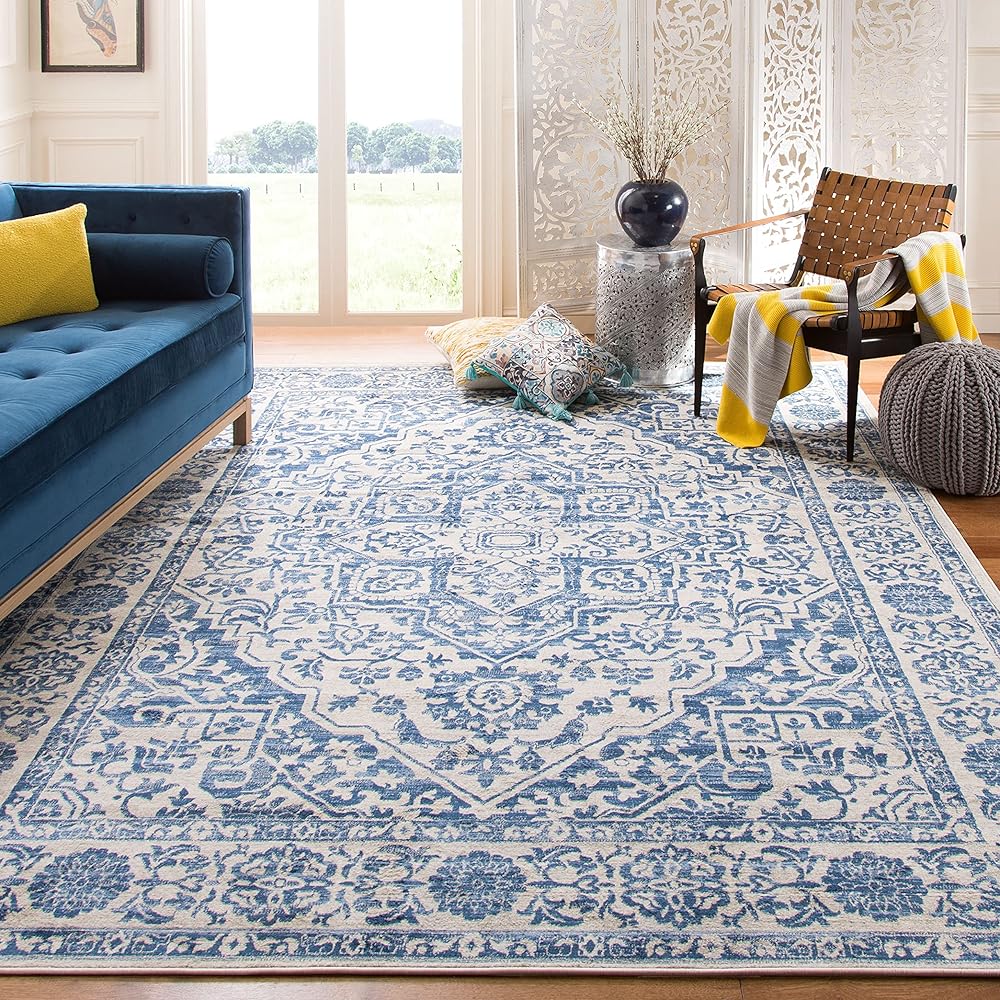 SAFAVIEH Brentwood Collection Area Rug - 8' x 10', Navy & Light Grey, Medallion Distressed Design, Non-Shedding & Easy Care, Ideal for High Traffic Areas in Living Room, Bedroom (BNT832M) : Home & Kitchen