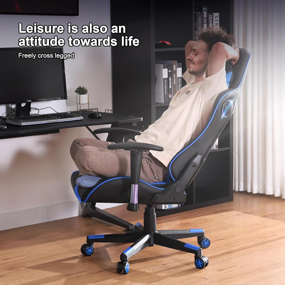 GTRACING Gaming Chair with Speakers Bluetooth Music Video Game Chair Audio Ergonomic Design Heavy Duty Office Computer Desk Chair（Blue） : Home & Kitchen