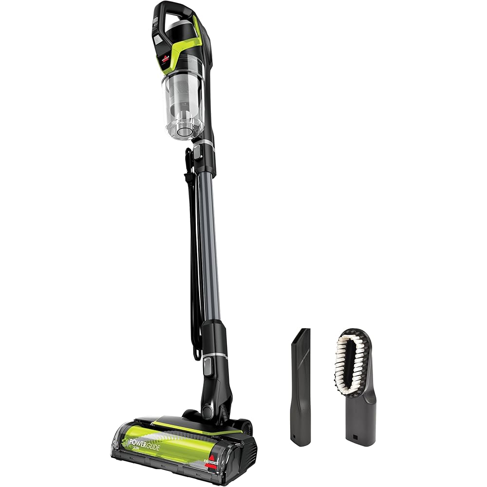 - Bissell PowerGlide Slim Corded Vacuum, Powerful Pet Hair Pickup on Carpet & Hard Floors, Lightweight Swivel Steering, 3-in-1 Capabilities with Dusting & Crevice Tool, XL Tank, 3070, Black & Green
