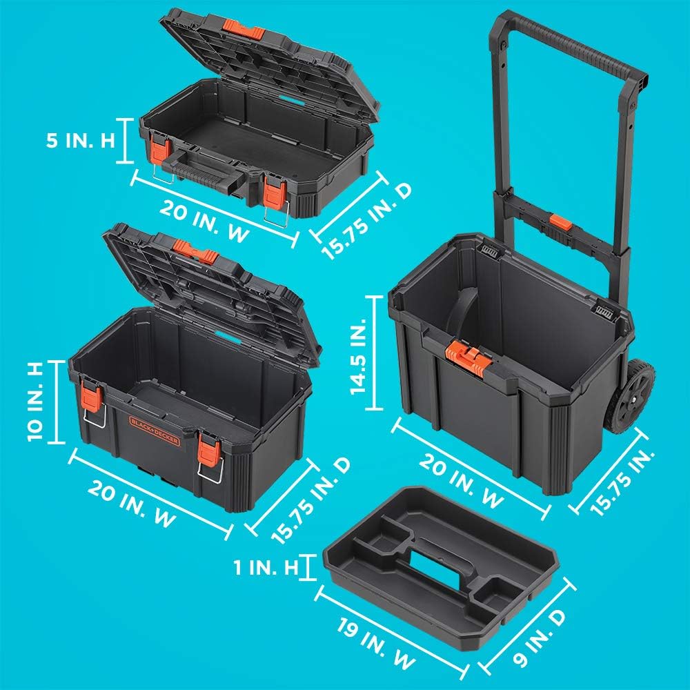 beyond by BLACK+DECKER BLACK+DECKER BDST60500APB Stackable Storage System - 3 Piece Set (Small, Deep Toolbox, and Rolling Tote) -