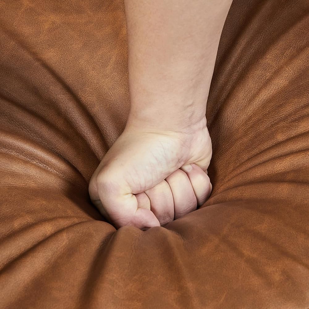 Yaheetech Mid-Century Accent Chairs, PU Leather Modern Upholstered Living Room Chair, Cozy Armchair Button Tufted Back and Wood Legs for Bedroom/Office/Cafe, Retro Brown : Home & Kitchen