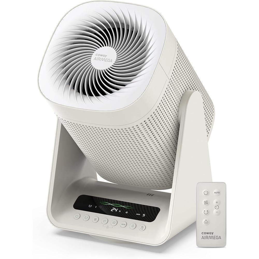 COWAY Air Purifier for Home Bedroom, 2-in-1 with Fan, True HEPA Filter for Smoke, Allergies, Pet Dander, Odor, Air Quality Monitor, Auto Mode, Remote Control, Timer, 3-Year Warranty, Aim, Marshmallow : Home & Kitchen