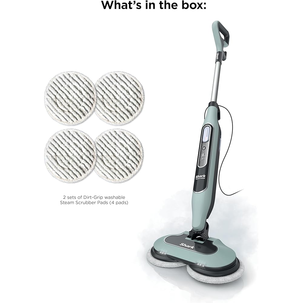 Shark Steam & Scrub Steam Mop, All-in-One Scrubbing and Sanitizing Hard Floor Cleaner, LED Headlights, 4 Dirt Grip Soft Scrub Pads Included, XL Water Tank, Swivel Steering, Hawaiian Grey, S8001