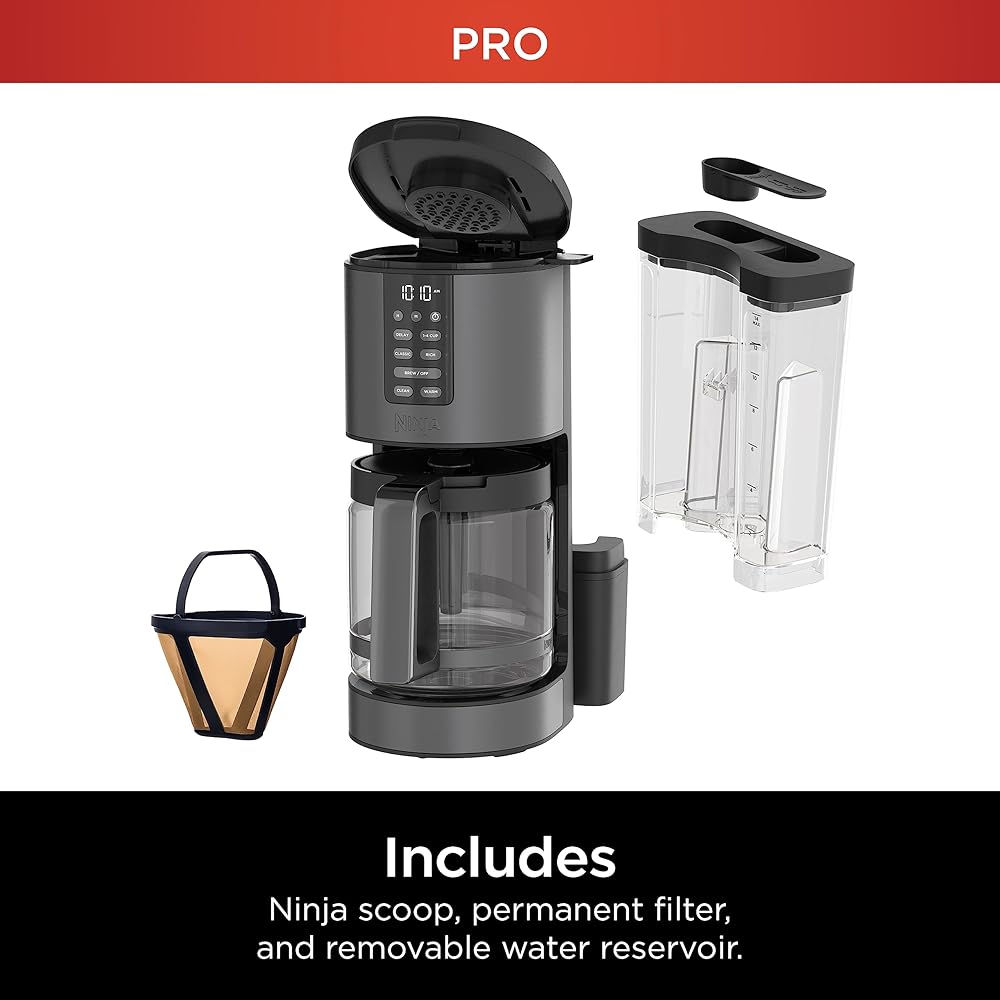 Ninja | Coffee Maker | 14-Cup Glass Carafe | Programmable | Includes Adjustable Warming Plate, Freshness Timer & Removable Water Reservoir | Black Stainless Steel | DCM201BK