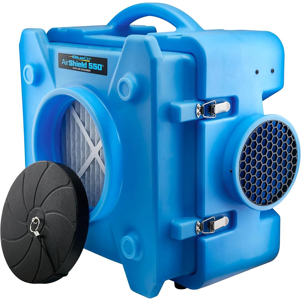 BlueDri Air Shield 550 HEPA Air Scrubber, Water Damage Restoration Equipment Air Purifier, Covers 1400 Sq. Ft, Daisy Chain Capable, For Commercial Use, Blue, BD-AS-550 : Automotive