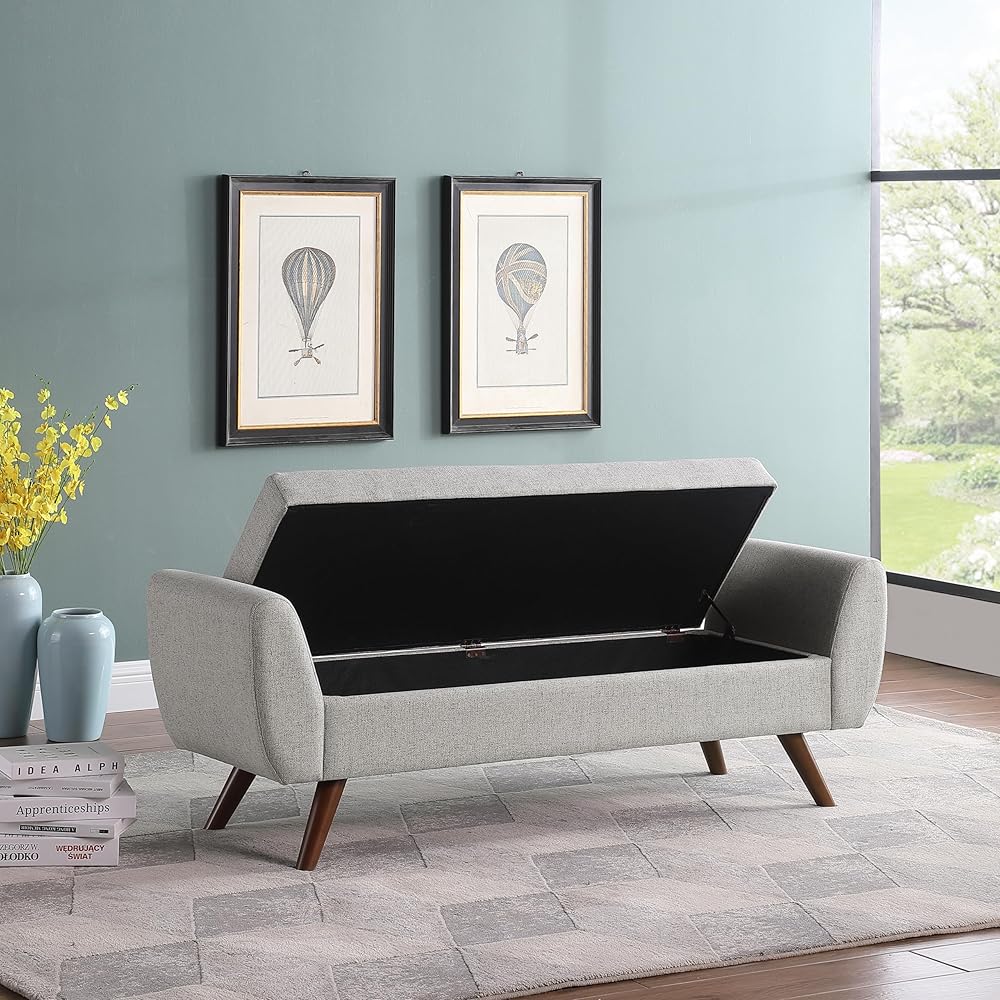 HomePop Modern Storage Bench with Wood Legs Home Décor|Bench with Storage for Living Room & Bedroom - Light Gray Woven : Home & Kitchen