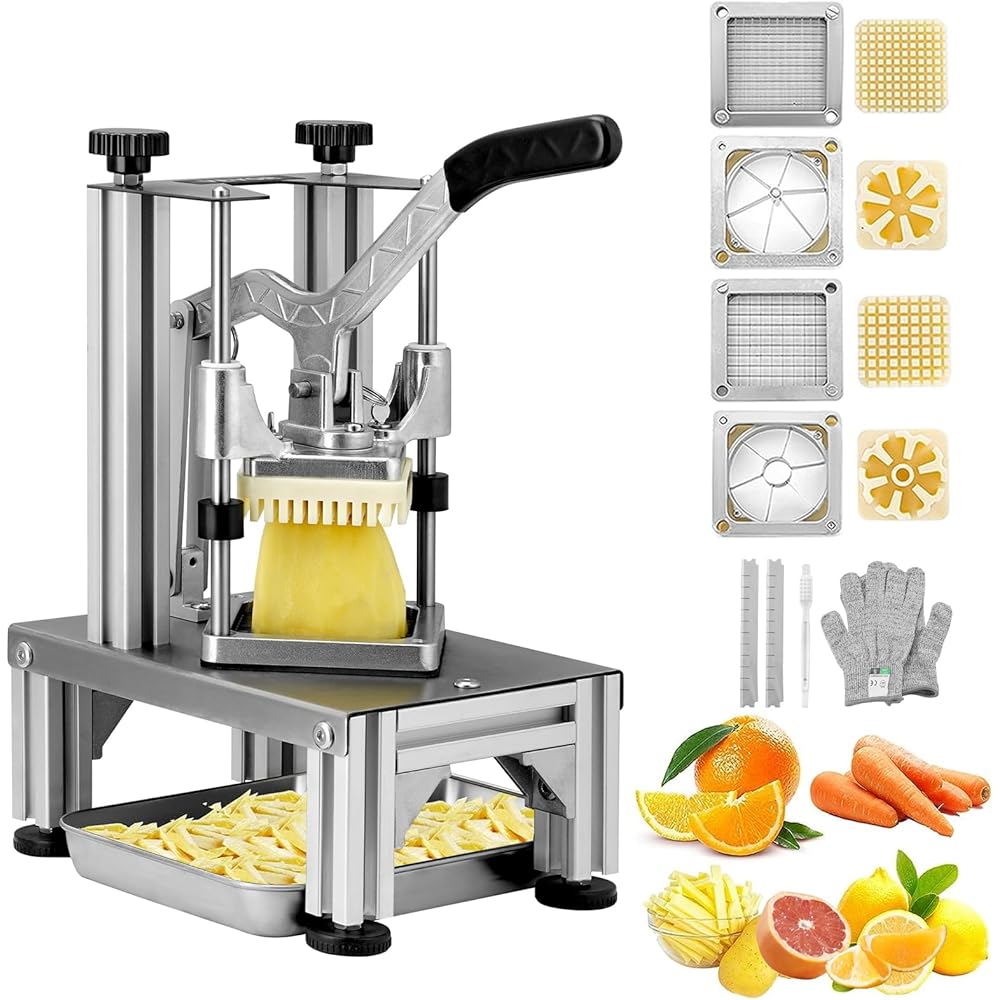 VEVOR Commercial French Fry Cutter with 4 Replacement Blades, 1/4