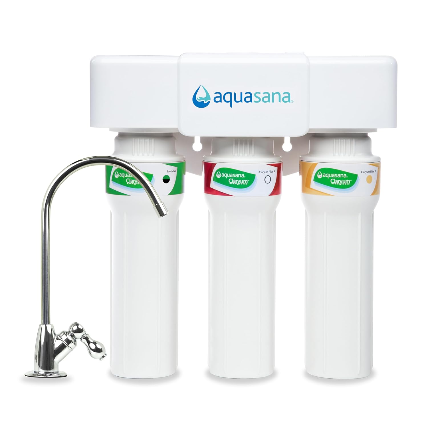 Aquasana Under Sink Water Filter System - Reduces PFAS, Lead, & Chlorine in Drinking Water - Under Counter Claryum Filtration for Kitchen - 3-Stage Max Flow - Chrome Faucet - AQ-5300+.56 -