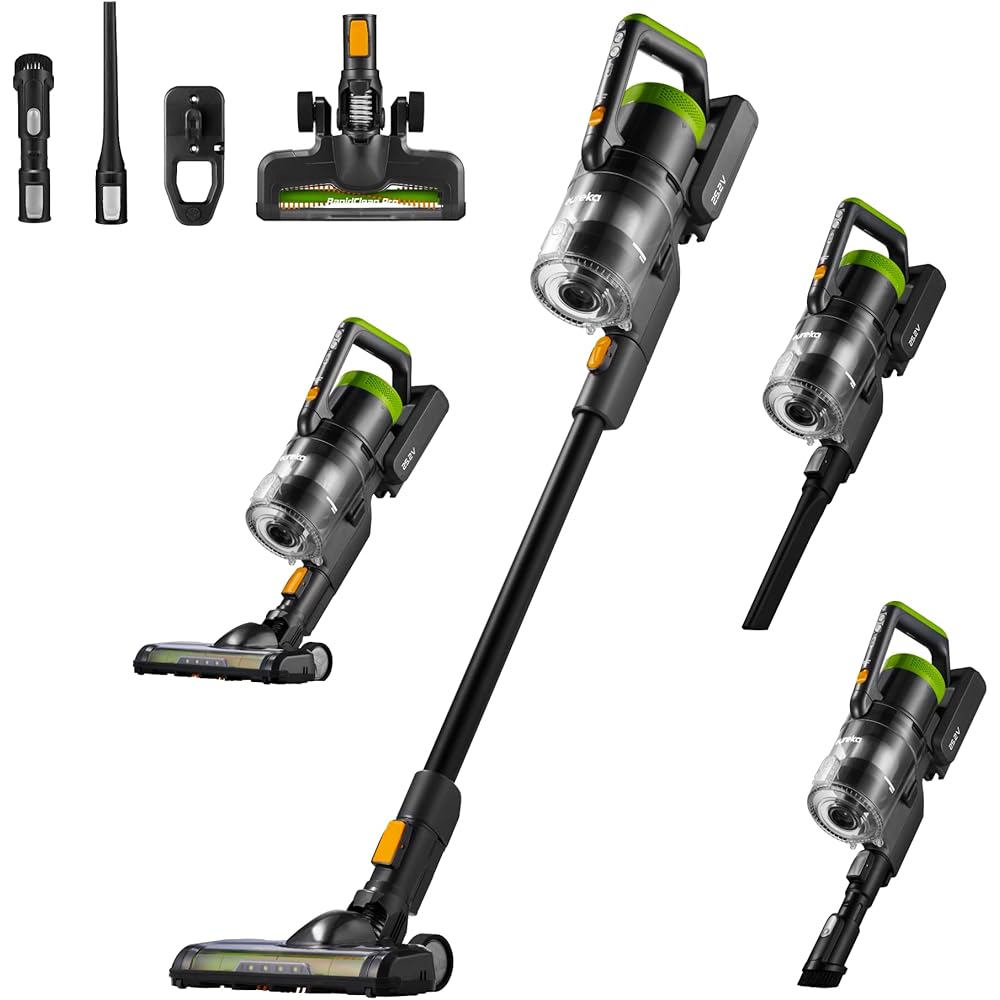 - Eureka RapidClean Pro Cordless Vacuum Cleaner for Hard Floors, Lightweight Stick Vacuum LED Headlights, Convenient Stick and Handheld Vac, Green, NEC285GR