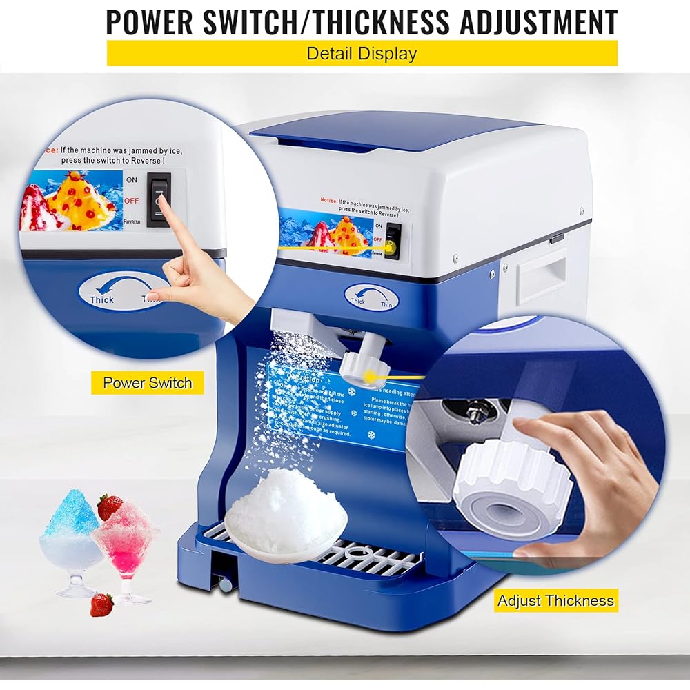VEVOR 110V Electric Shaved Ice Machine 500W Snow Cone Maker Tabletop w/Adjustable Ice Texture, Ice Shaving Machine 265LBs/hr for Home and Commerical Use : Home & Kitchen