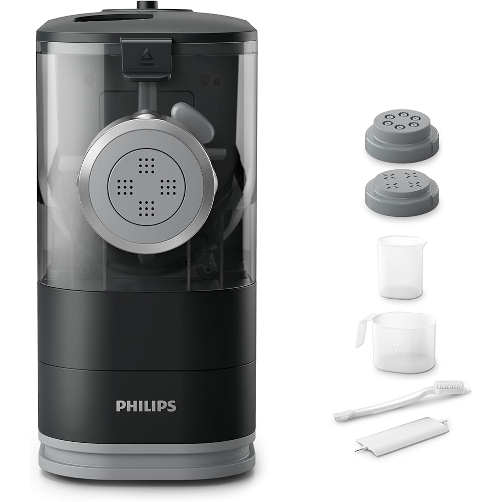 Philips Kitchen Appliances Compact Pasta and Noodle Maker, Viva Collection, Comes with 3 Default Classic Pasta Shaping Discs, Fully Automatic, Recipe Book, Small, Black (HR2371/05) : Home & Kitchen