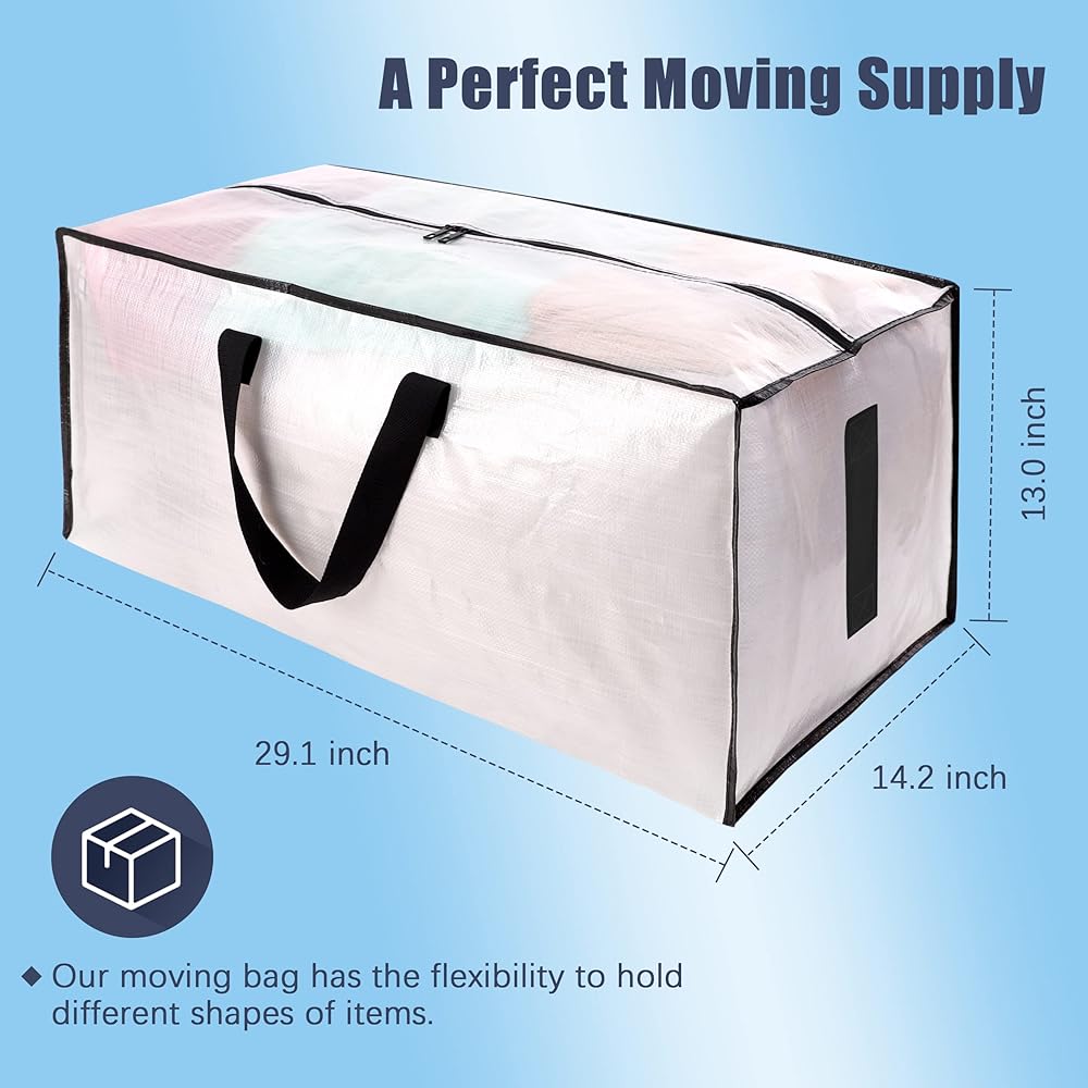 HOMESURE 8 Pack Large Strong Moving Bags with Zippers & Carrying Handles - Water-Resistant - Heavy Duty Storage Tote for Space Saving, Fold Flat, Alternative to Moving Box (Semi-Transparent) : Home & Kitchen
