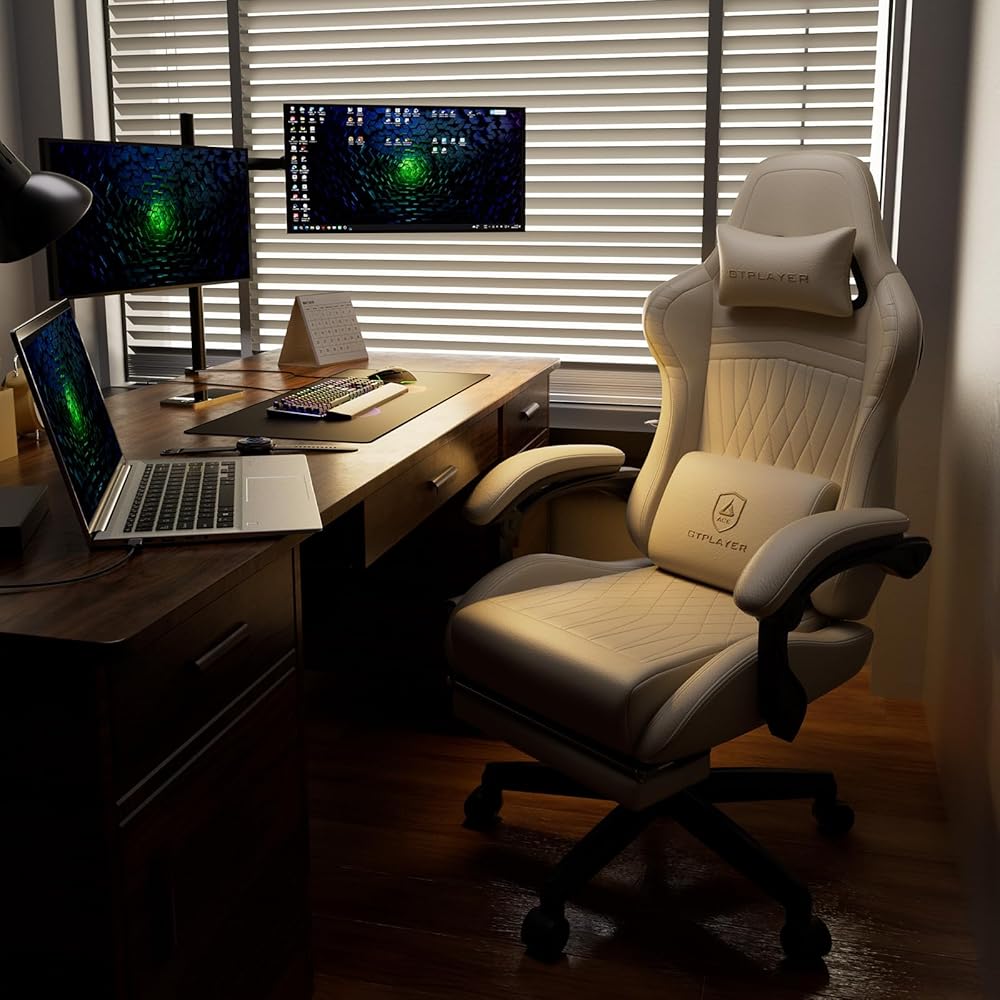 GTPLAYER Gaming Chair with Speakers, Video Game Chairs with Footrest, PC Gamer Chairs for Adults - Padded High Back Ergonomic Reclining Silla Gamer, Linkage Armrest, Ace Pro, Ivory : Home & Kitchen