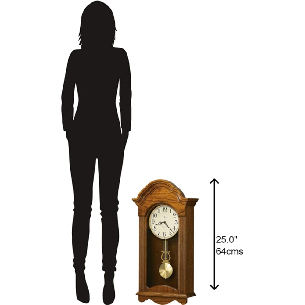 Howard Miller Cambria Wall Clock II 549-518 – Legacy Oak Finish Wood Frame, Vintage Home Decor, Brushed Brass Finished Pendulum, Quartz, Single-Chime Movement : Home & Kitchen