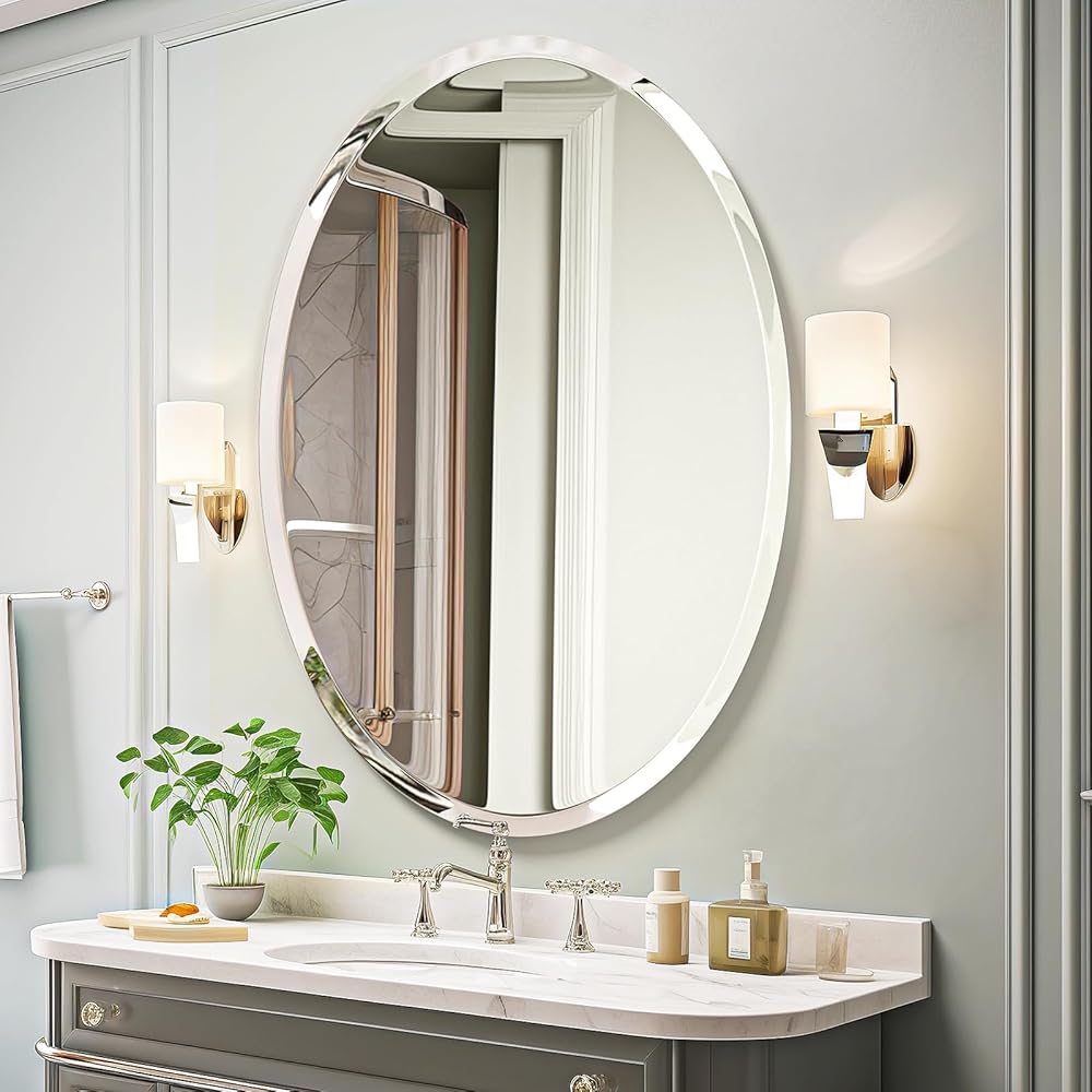 USHOWER Bathroom Mirror for Over Sink, 24x36 Inch Oval Frameless Mirror, Beveled and Polished, Decorative Wall Mirror for Bathroom, Bedroom, Vanity, Entryway, Modern and Elegant : Home & Kitchen