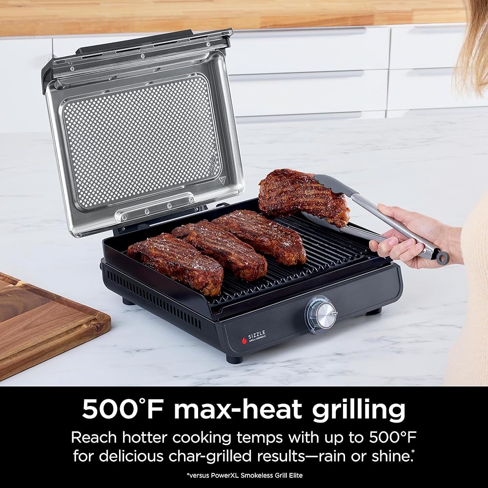 Ninja Griddle and Indoor Grill, 14’’, Electric Grill, For Steak, Burgers, Salmon, Veggies, and More, Pancake Griddle, Nonstick, Dishwasher Safe, 500F, Even Cooking, Silver, GR101: Home & Kitchen