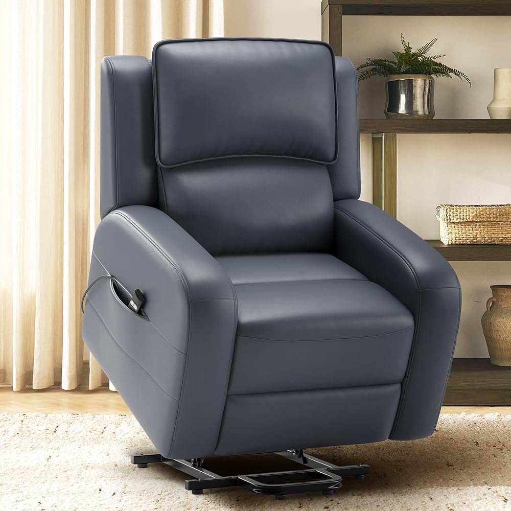 COLAMY Power Lift Recliner Chair for Elderly – Electric Leather Recliner with Remote Control, Ergonomic Backrest, Spacious Seat, Side Pocket & 2-Button Operation, 300lbs Capacity (Grey) : Home & Kitchen