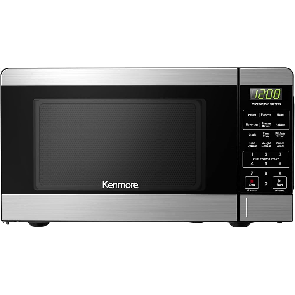 Kenmore KMCMWP09S2-09 Countertop Microwave 6 Auto-Preset Menus, Child Lock, Defrost & Express Cooking Features, 900 Watt, 0.9 Cu Ft, Stainless Steel: Home & Kitchen