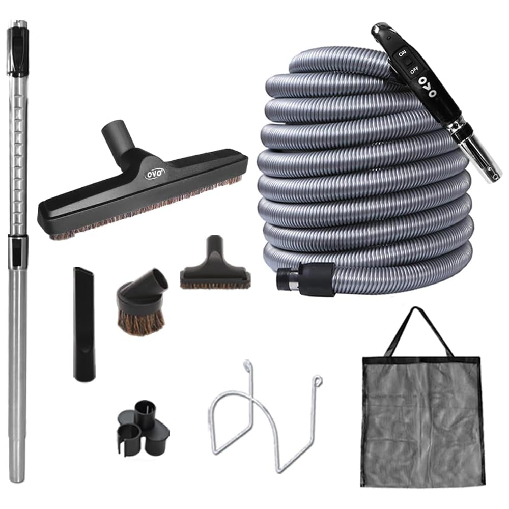 OVO Central Vacuum Deluxe Accessory Kit, 40ft ON/Off Switch Control Low-Voltage Hose, 12’’ Premium Floor Brush, Cleaning Tools and Easy Storage Accessories, for Hard Surfaces : Home & Kitchen