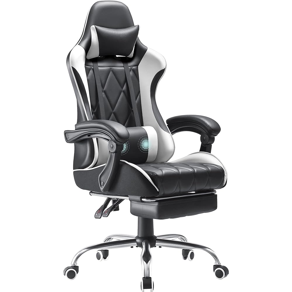 Homall Gaming Chair, Computer Chair with Footrest and Massage Lumbar Support, Ergonomic High Back Video Game Chair with Swivel Seat and Headrest (White) : Home & Kitchen