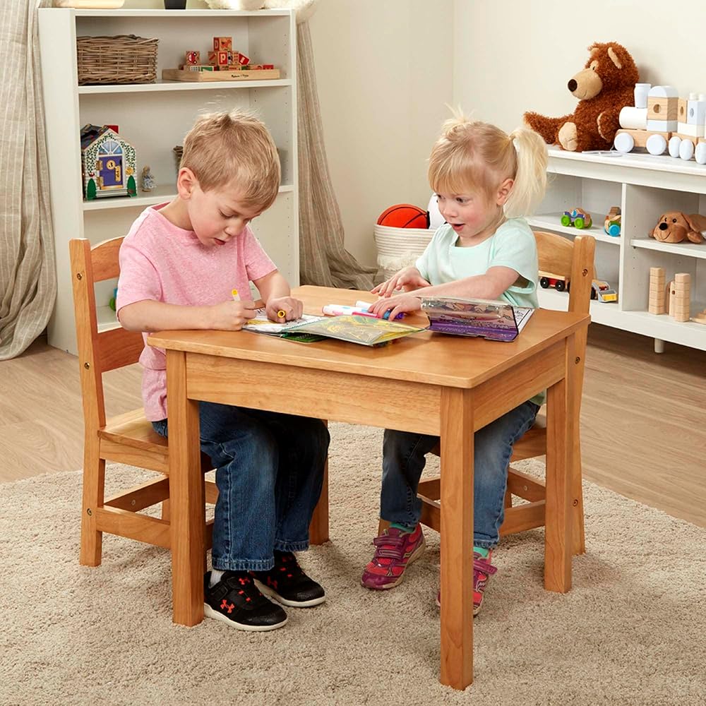 Melissa & Doug Solid Wood Table and 2 Chairs Set - Light Finish Furniture for Playroom : Melissa & Doug