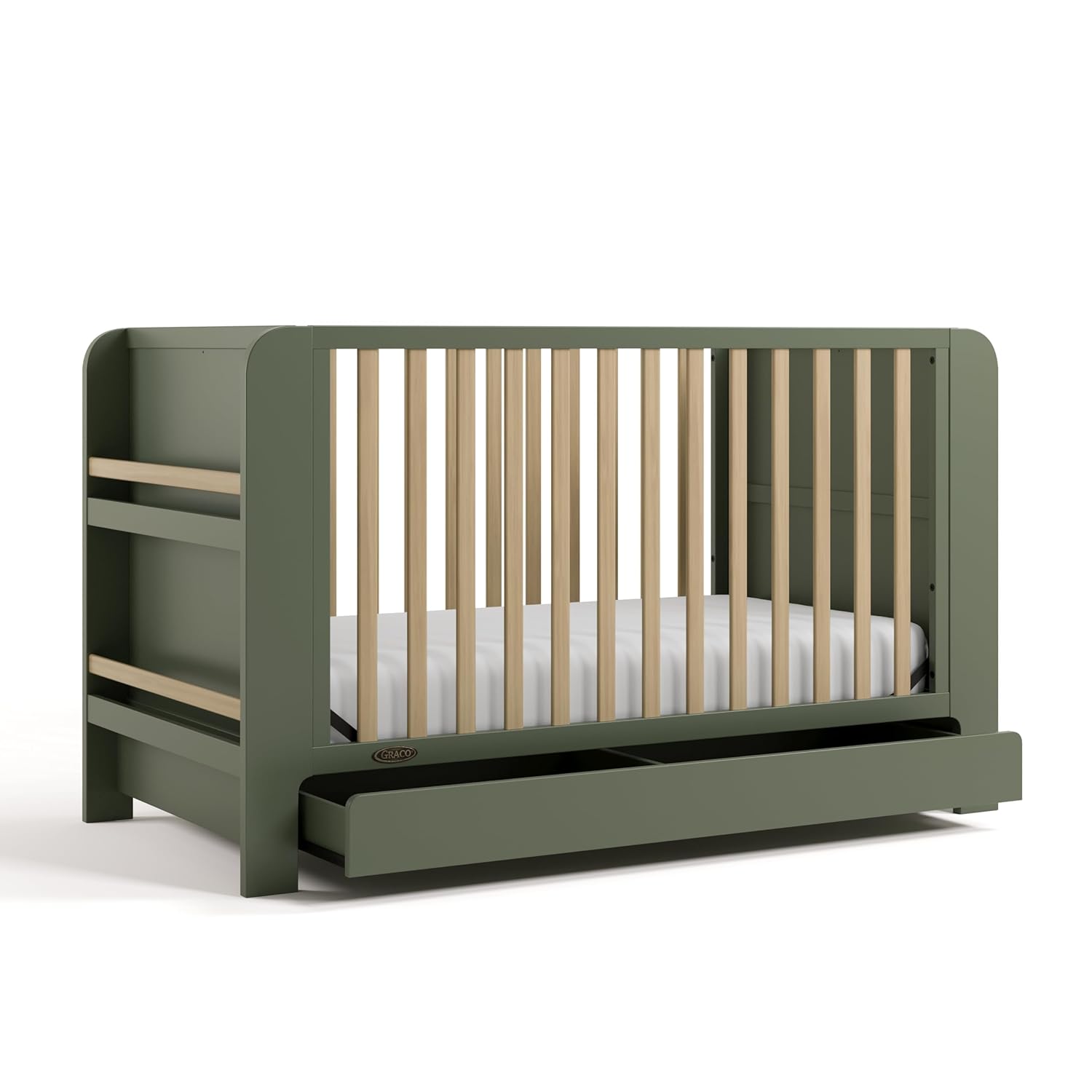 : Graco Read-with-Me 4-in-1 Convertible Crib with Drawer (Olive with Driftwood) - GREENGUARD Gold Certified Converts to Toddler Bed, Daybed, and Functional Bookshelves : Baby