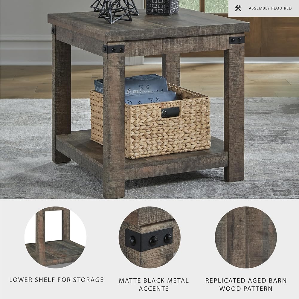 Signature Design by Ashley Hollum Rustic End Table with Shelf, Dark Brown : Home & Kitchen
