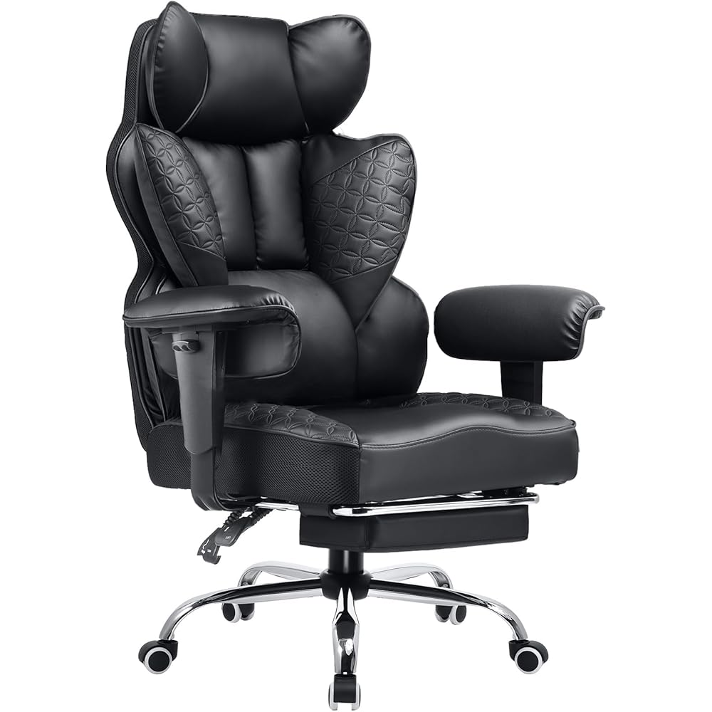 COMHOMA Big and Tall Office Chair 400LBS Wide Ergonomic Gaming Chair with Deluxe Embossing Designed Leather with Foot Rest,150掳Reclining Adjustable Armrests Pocket Spring Back Support and Pillow : Home & Kitchen