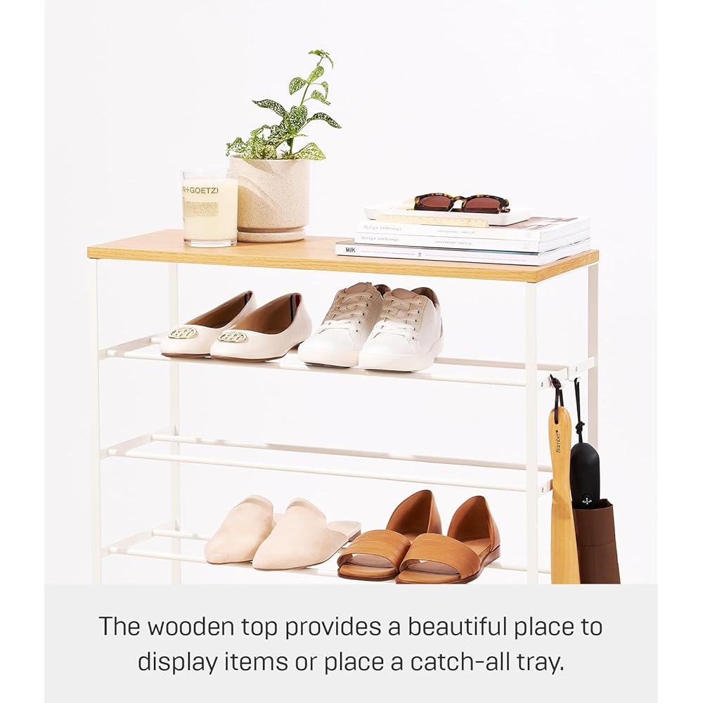 Yamazaki Home 6 Tier Wood Top Shoe Rack Steel One Size White : Home & Kitchen