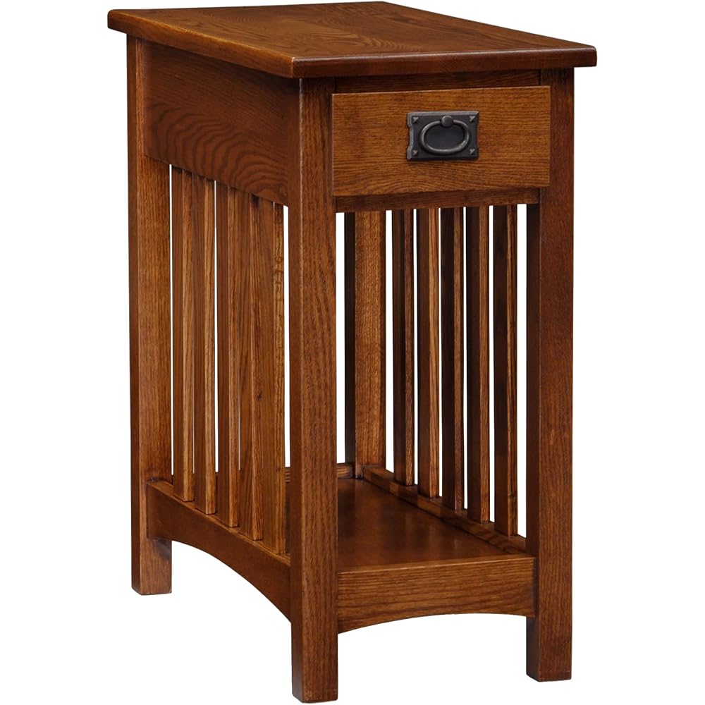 Leick Home Mission End Table, Solid Wood, 1 Storage Drawer, Bottom Display Shelf, Narrow, Slatted Sides, Easy-Assembly, Medium Oak, 23.5 in. L x 17 in. W x 24 in. H, 8202 : Home & Kitchen