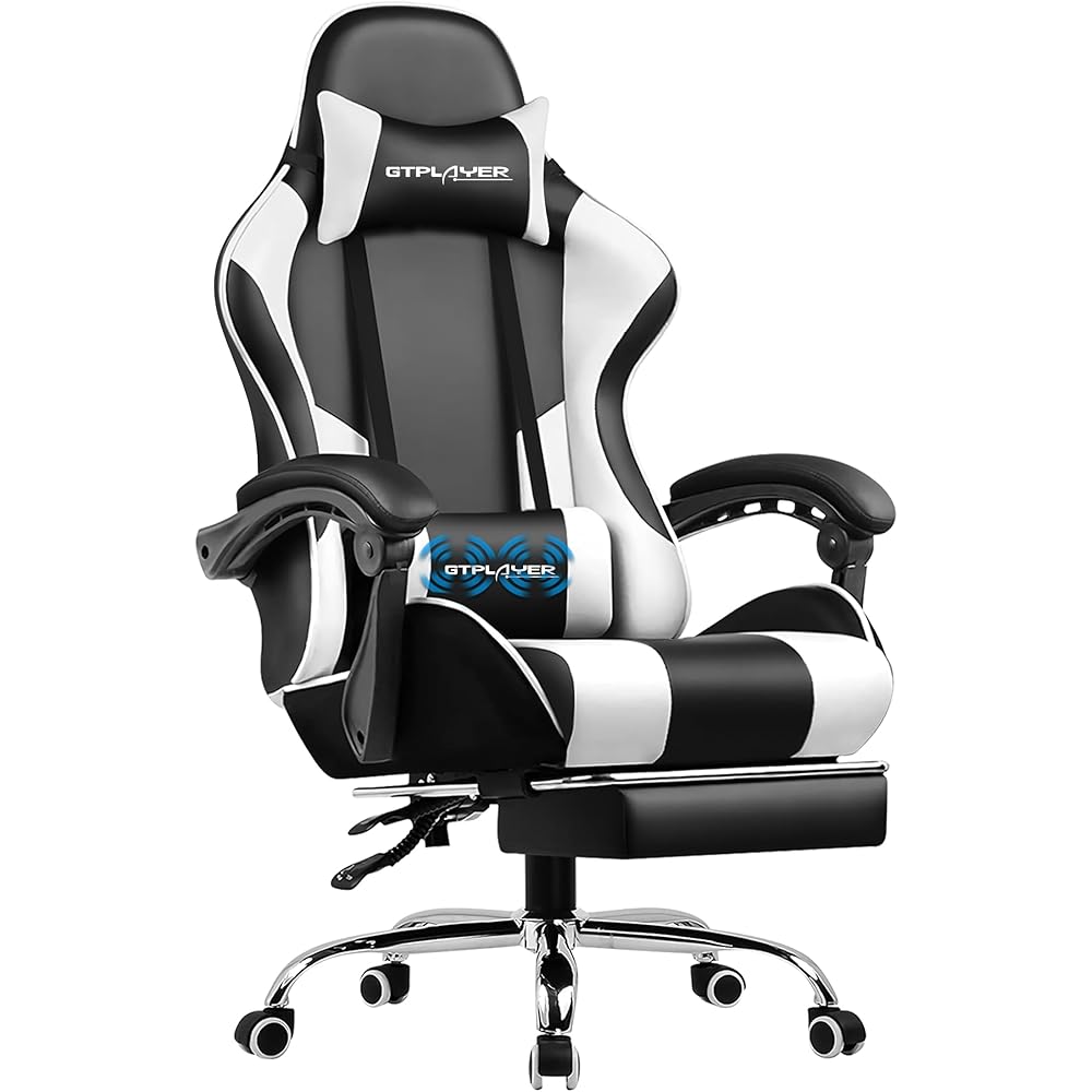 GTPLAYER Gaming Chair, Computer Chair with Footrest and Lumbar Support, Height Adjustable Game Chair with 360°-Swivel Seat and Headrest and for Office or Gaming (White) : Home & Kitchen