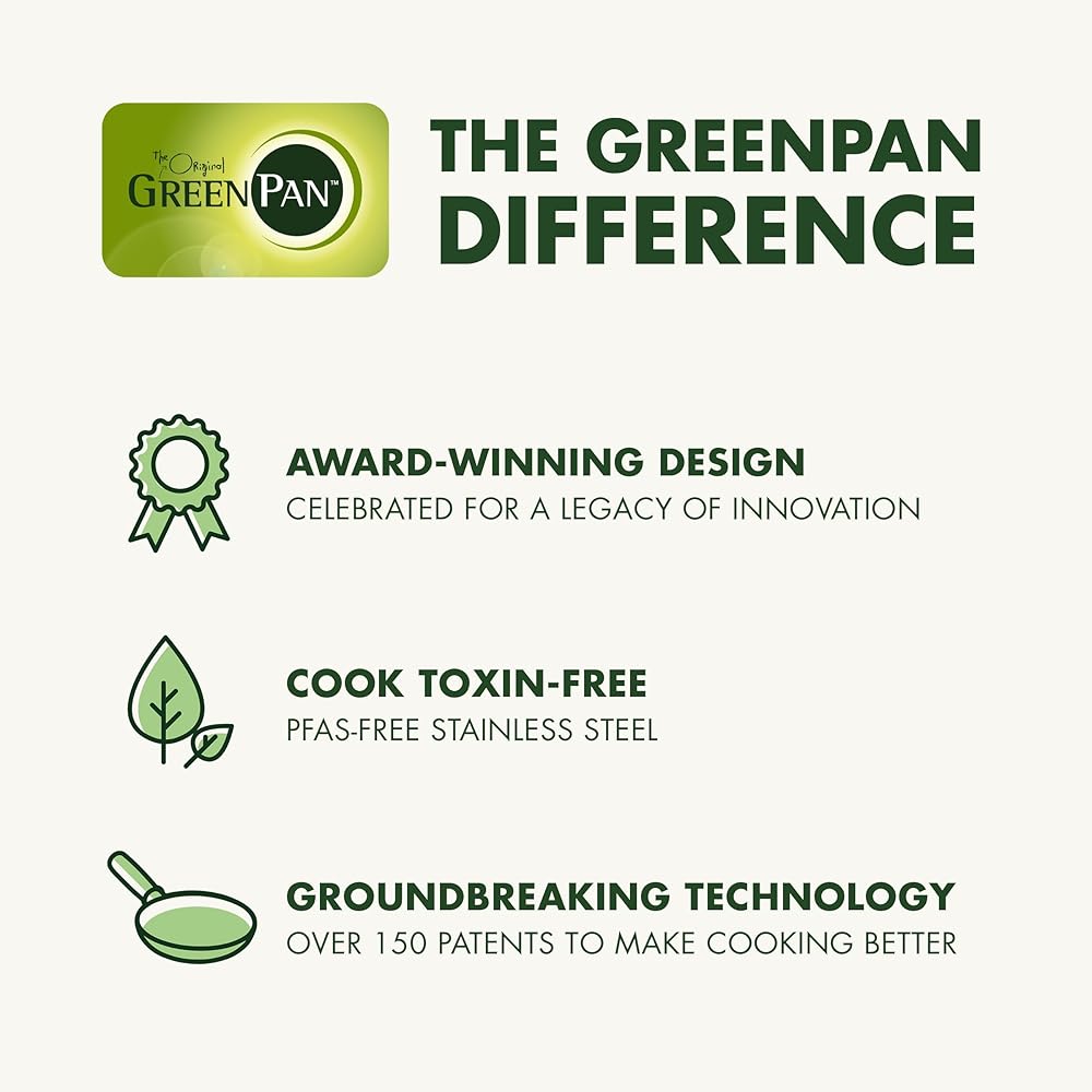 GreenPan 11 Piece Stainless Steel Cookware Set, Induction Ready, Tri-Ply Multiclad Pots & Pans with Lids, Compatible on All Cooktops, Measurement Markings, Dishwasher & Oven Safe, Swift, Gold Handles: Home & Kitchen