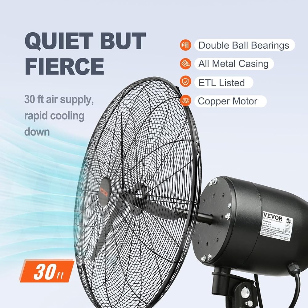 VEVOR 24 Inch 3-Speed 7000 CFM Black Waterproof Wall Mount Oscillating Fan : Home & Kitchen